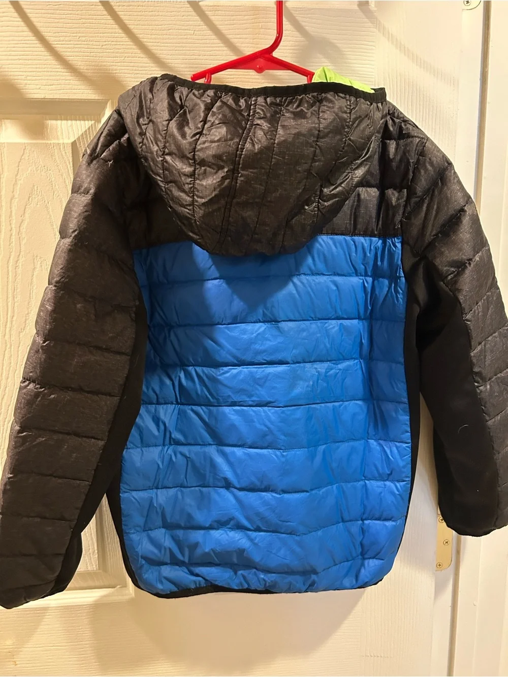 Gerry Boys Down Puffer Jacket Size 7/8 Small Blue Black Hooded 650 Fill Power